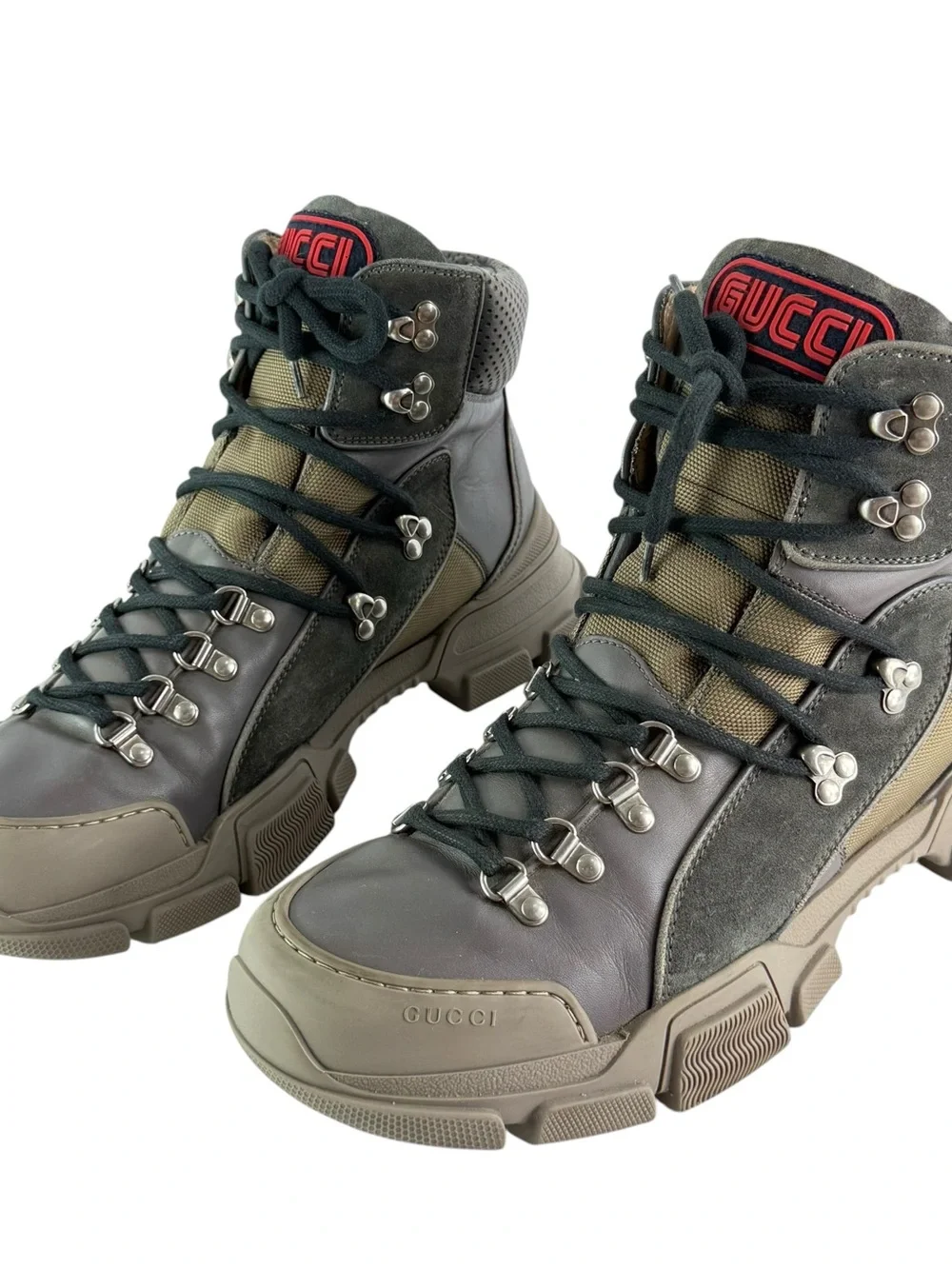 GUCCI 521679 Flashtrek Gray Leather Men Hiking Boots Made in Italy 10.5 - 11US